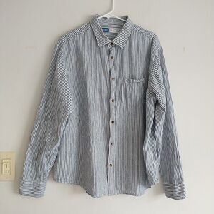 Old Navy Everyday Shirt Mens XXL 2XL XL* Blue Stripe Regular Fit Linen Blend